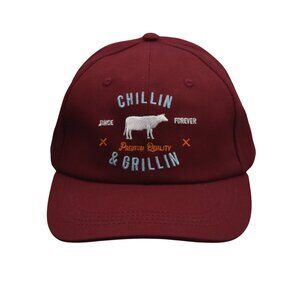 Chillin & Grillin Mens Burgundy Cotton Baseball Cap Adjustable Strapback